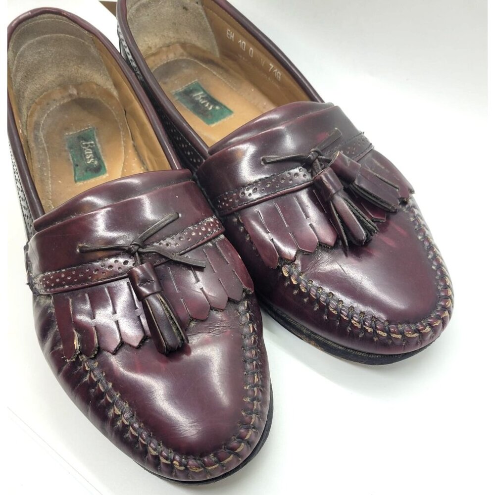 G.H. Bass & Co. Mens Burgundy Leather Tassel Loafers 10D Classic career preppy. - Picture 5 of 8